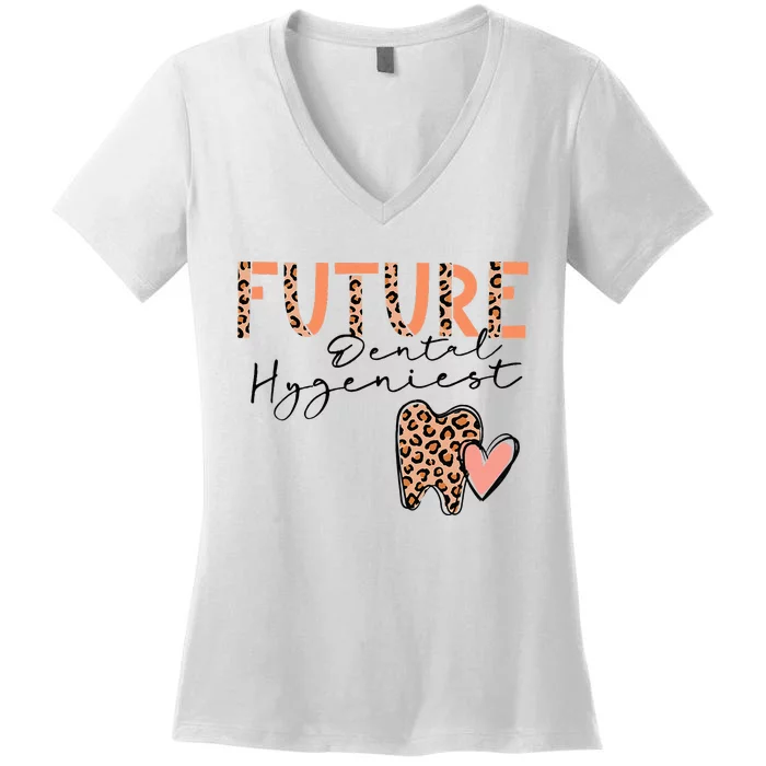 Future Dental Hygienist Cute Leopard Print Heart Design Women's V-Neck T-Shirt