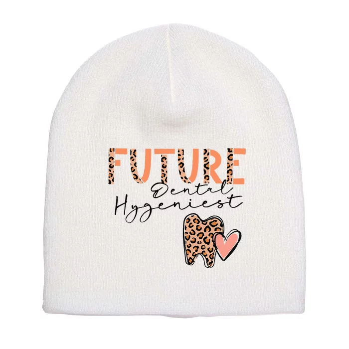 Future Dental Hygienist Cute Leopard Print Heart Design Short Acrylic Beanie