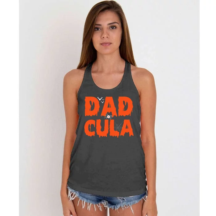 Funny Dadcula Halloween Dad Dracula Costume Momster matching Women's Knotted Racerback Tank