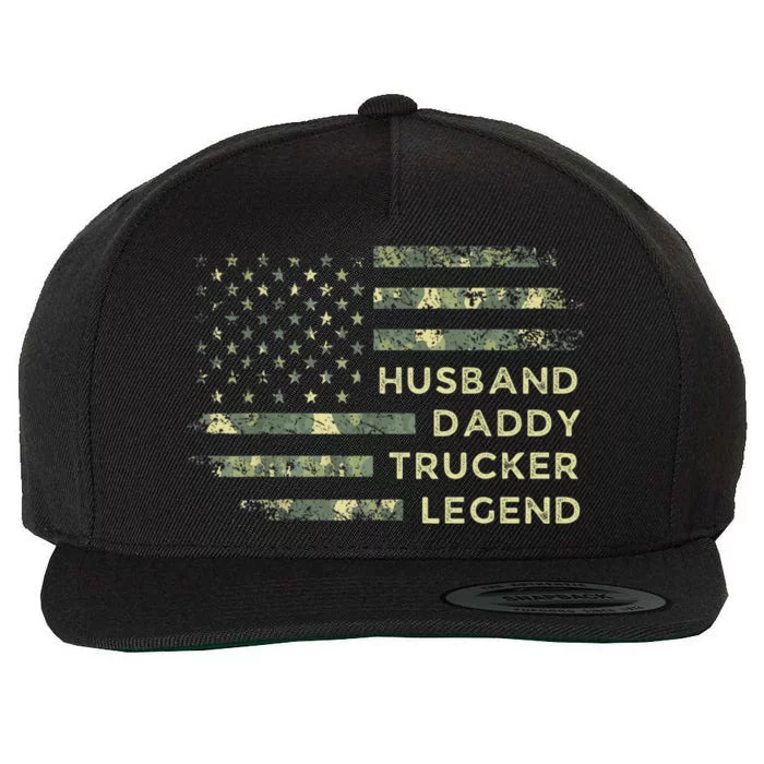 Fathers Day Husband Dad Trucker Legend 4th Of July Trucking Gift Wool Snapback Cap