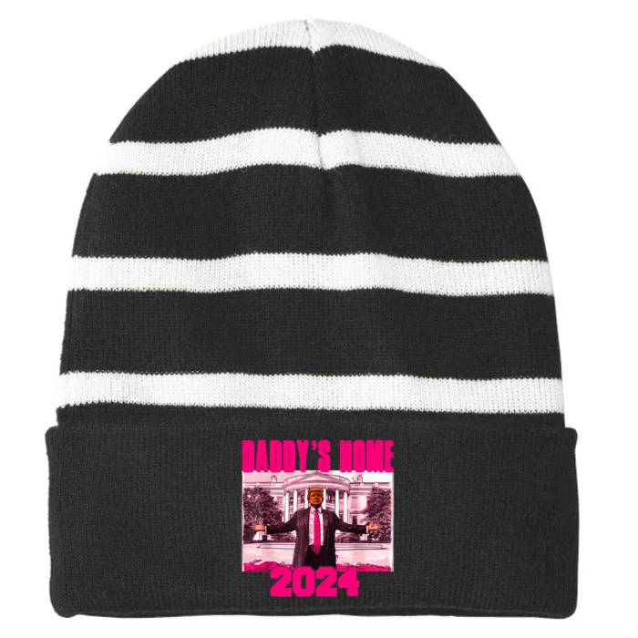 Funny DaddyS Home Trump Pink 2024 Take America Back 2024 Striped Beanie with Solid Band