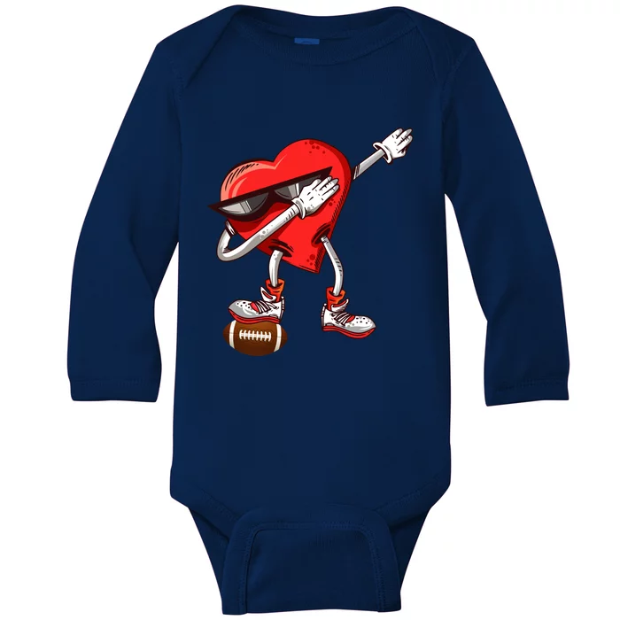 Funny Dabbing Heart Valentine's Day American Football Lover Gift Baby Long Sleeve Bodysuit