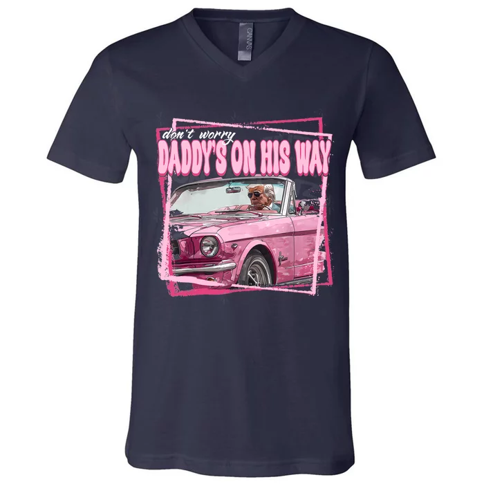 Funny DaddyS Home Trump Pink 2024 Take America Back 2024 V-Neck T-Shirt