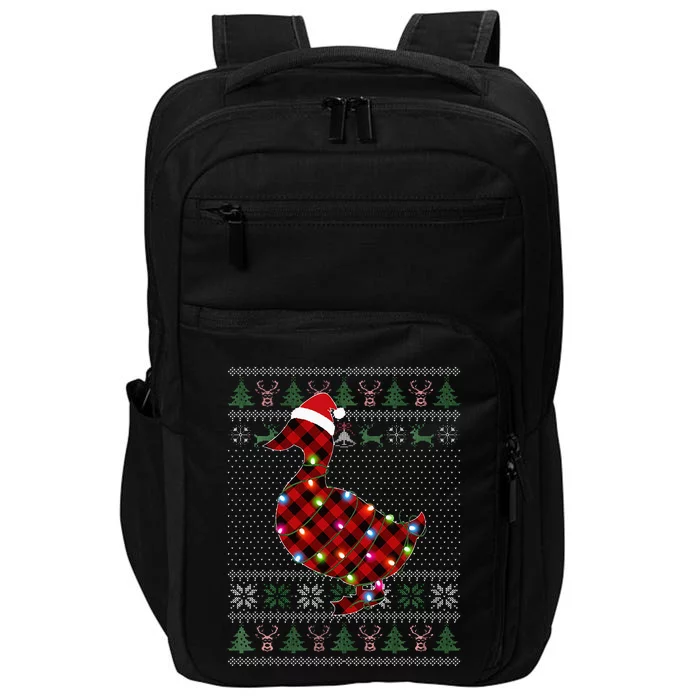 Festive Duck Holiday Decor Santa Hat Plaid Red Funny Xmas Lights Impact Tech Backpack