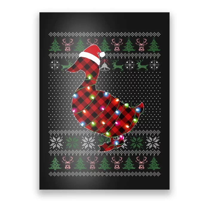 Festive Duck Holiday Decor Santa Hat Plaid Red Funny Xmas Lights Poster