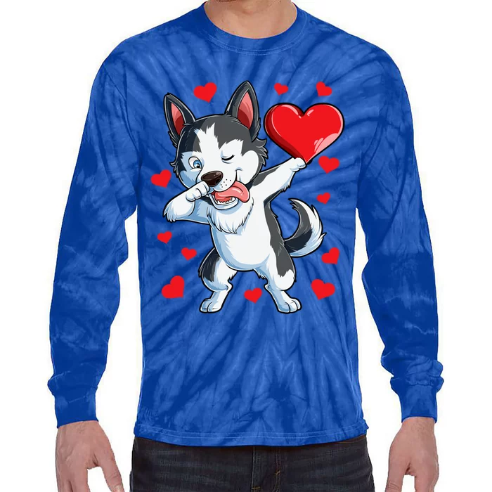 Funny Dabbing Husky Heart Valentine's Day Gift Gift Tie-Dye Long Sleeve Shirt