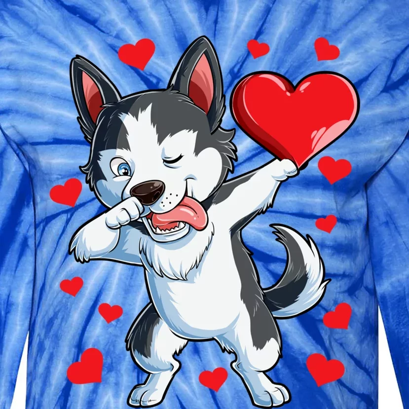 Funny Dabbing Husky Heart Valentine's Day Gift Gift Tie-Dye Long Sleeve Shirt