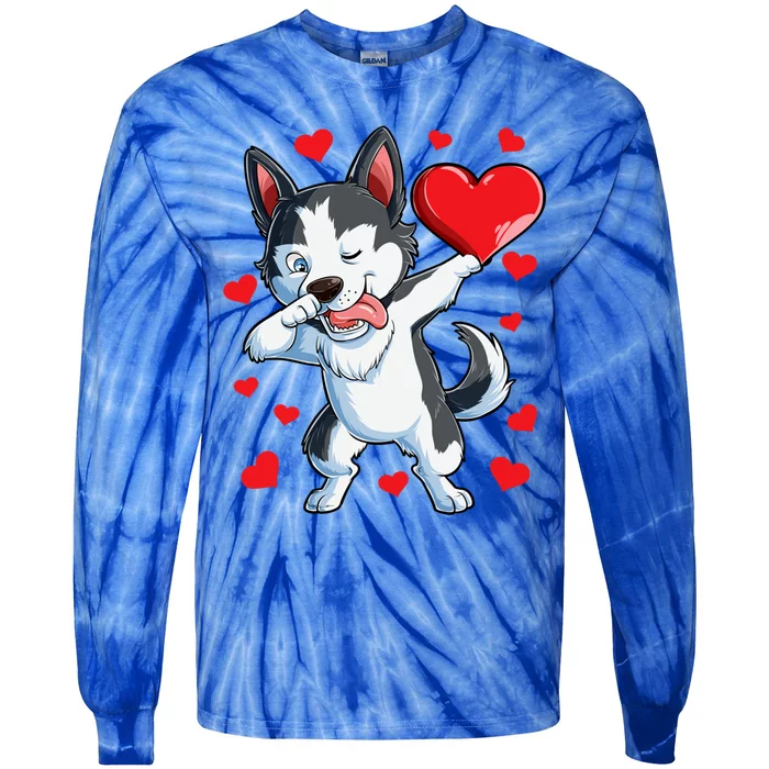 Funny Dabbing Husky Heart Valentine's Day Gift Gift Tie-Dye Long Sleeve Shirt