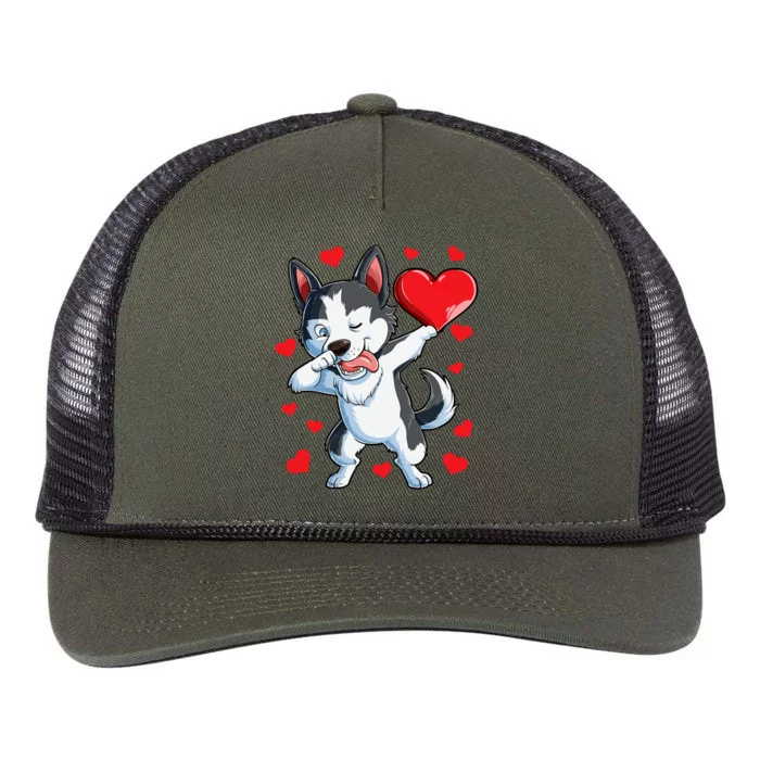 Funny Dabbing Husky Heart Valentine's Day Gift Gift Retro Rope Trucker Hat Cap