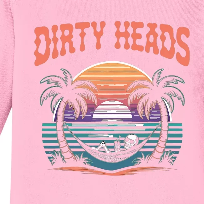 Funny Dirty Heads Retro Beach Baby Long Sleeve Bodysuit