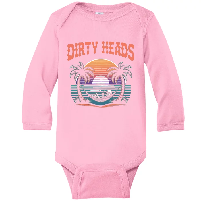 Funny Dirty Heads Retro Beach Baby Long Sleeve Bodysuit