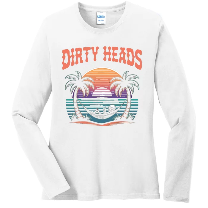 Funny Dirty Heads Retro Beach Ladies Long Sleeve Shirt