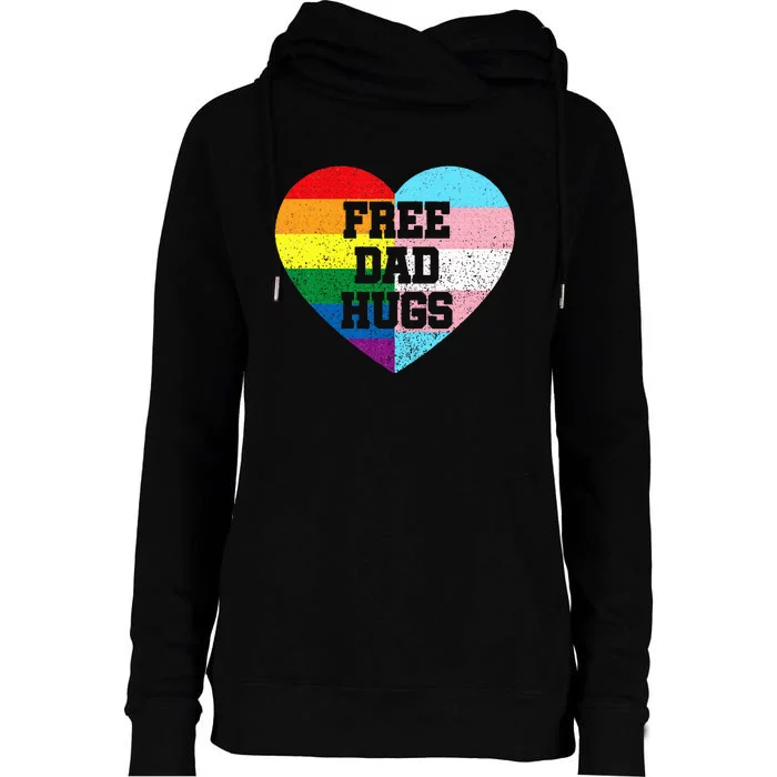 Free Dad Hugs Pride Lgbt Rainbow Flag Family Womens Funnel Neck Pullover Hood