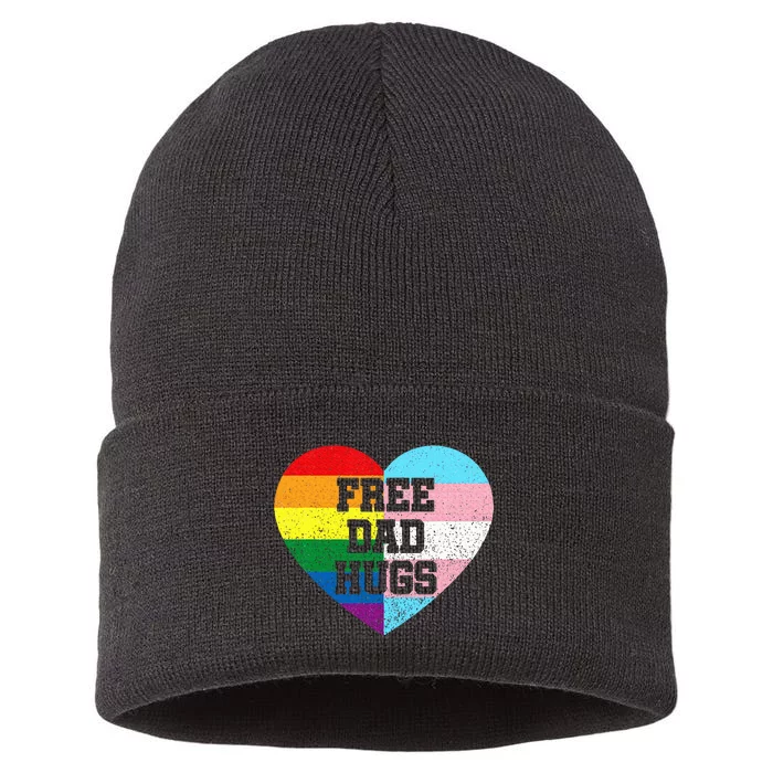 Free Dad Hugs Pride Lgbt Rainbow Flag Family Sustainable Knit Beanie