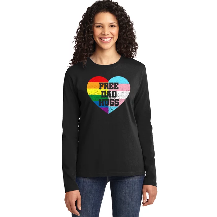 Free Dad Hugs Pride Lgbt Rainbow Flag Family Ladies Long Sleeve Shirt