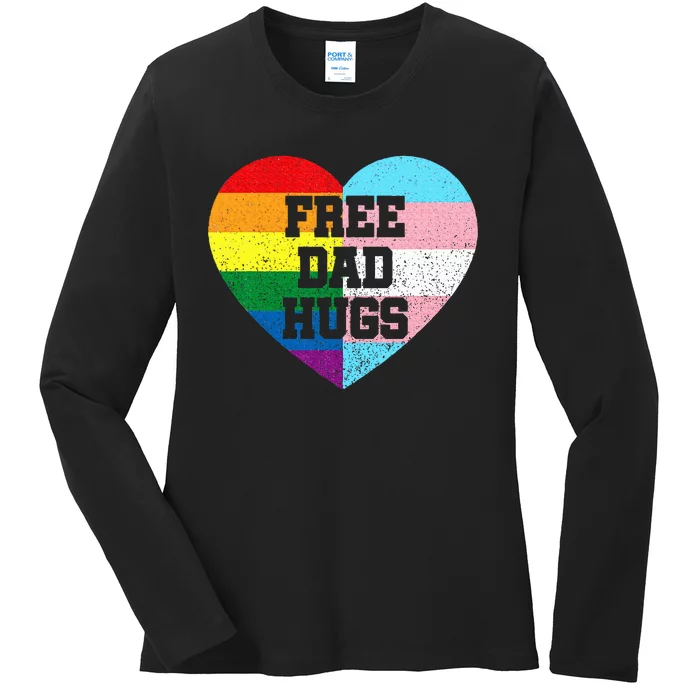 Free Dad Hugs Pride Lgbt Rainbow Flag Family Ladies Long Sleeve Shirt