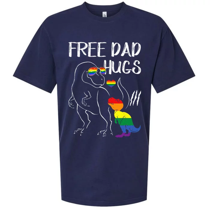 Free Dad Hugs LGBT Pride Dad Dinosaur Rex Proud Ally Sueded Cloud Jersey T-Shirt