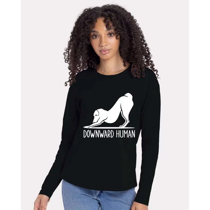 Funny Downward Hu Dog Yoga Design Cool Anime Print Gift Womens Cotton Relaxed Long Sleeve T-Shirt