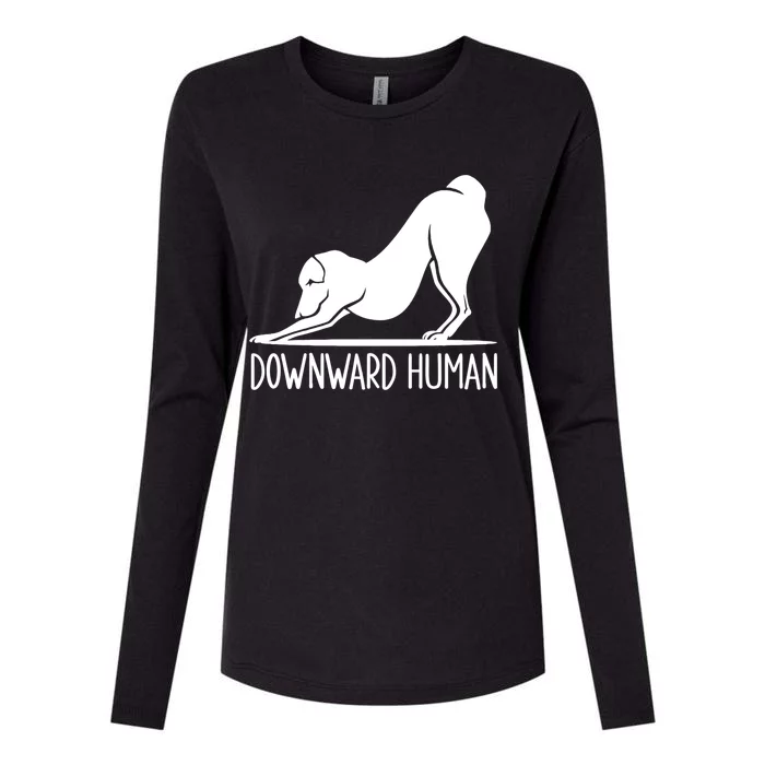 Funny Downward Hu Dog Yoga Design Cool Anime Print Gift Womens Cotton Relaxed Long Sleeve T-Shirt