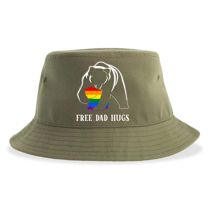 Free Dad Hugs Bear Gay Lgbt Pride Rainbow Flag Fathers Day Gift Sustainable Bucket Hat