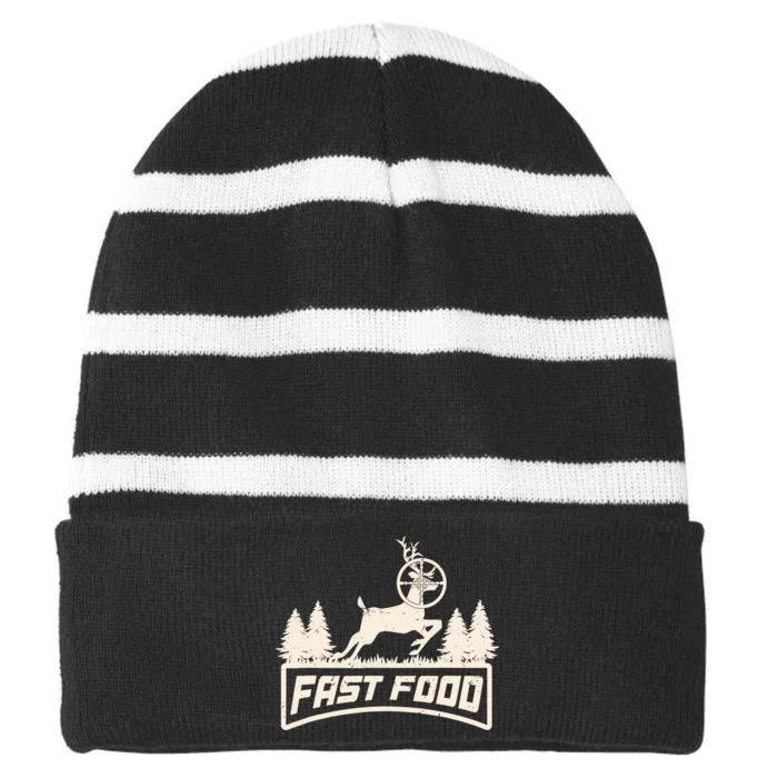 Funny Deer Hunting Season Fast Food Hunter Striped Beanie with Solid Band