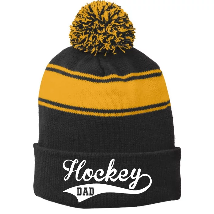 Father's Day Hockey Dad Like Normal Dad But Cooler Gift Stripe Pom Pom Beanie