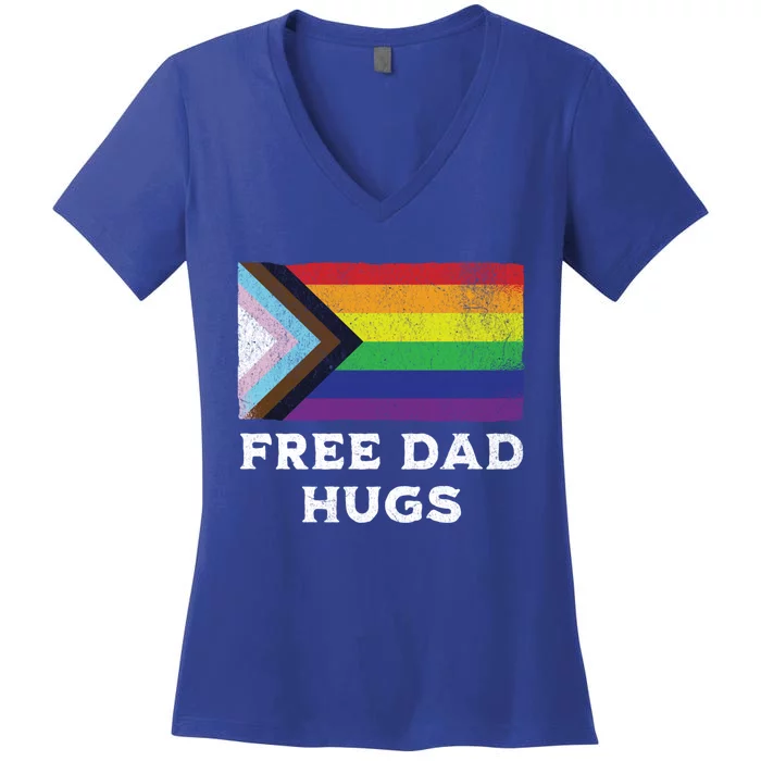 Free Dad Hugs Lgbt Rainbow Pride Fathers Day Pride Month Gift Women's V-Neck T-Shirt