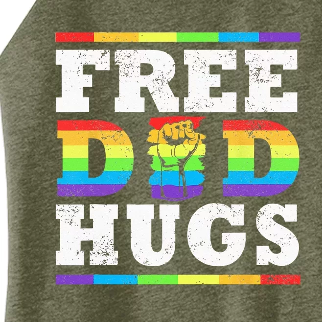 Free Dad Hugs Rainbow LGBT Pride Fathers Day Gift Ally LGBTQ Women’s Perfect Tri Rocker Tank