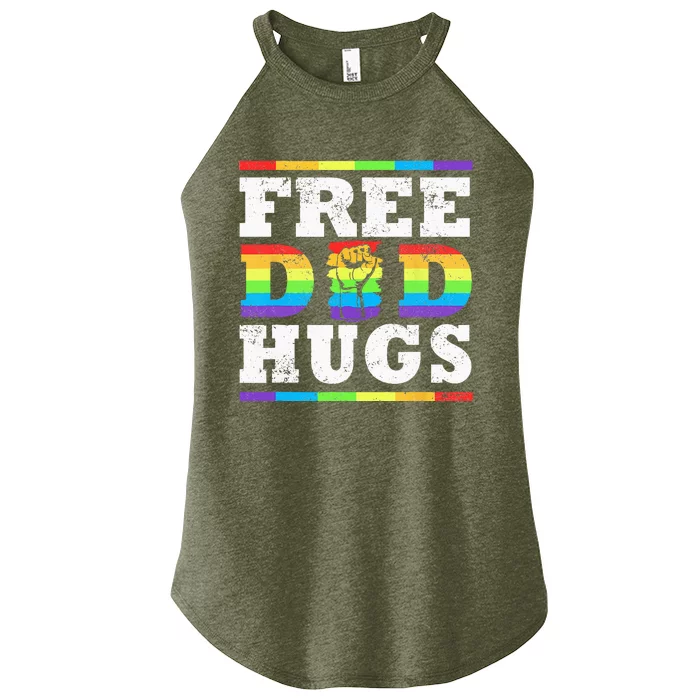 Free Dad Hugs Rainbow LGBT Pride Fathers Day Gift Ally LGBTQ Women’s Perfect Tri Rocker Tank