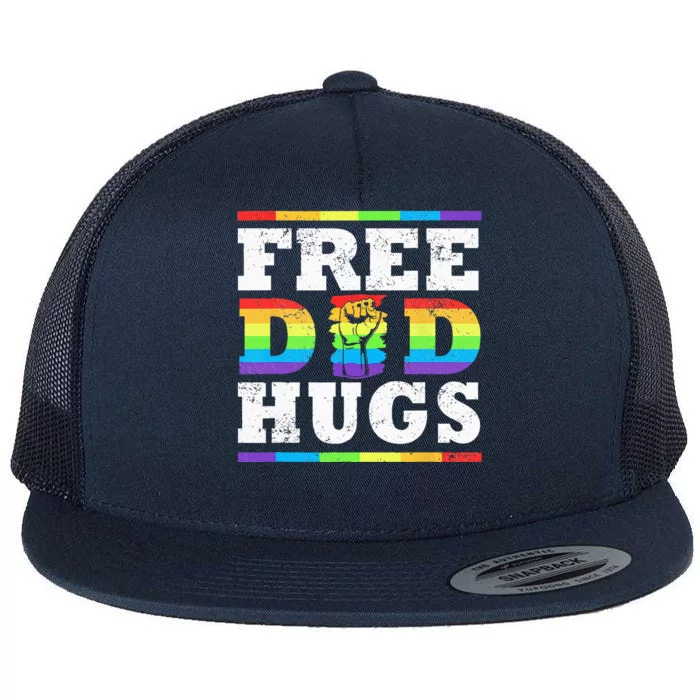 Free Dad Hugs Rainbow LGBT Pride Fathers Day Gift Ally LGBTQ Flat Bill Trucker Hat