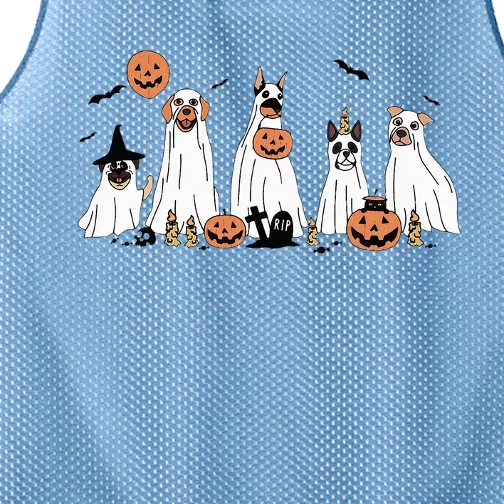 Funny Dog Halloween Trick Or Treat Boo Ghost Pumpkin Dogs Mesh Reversible Basketball Jersey Tank