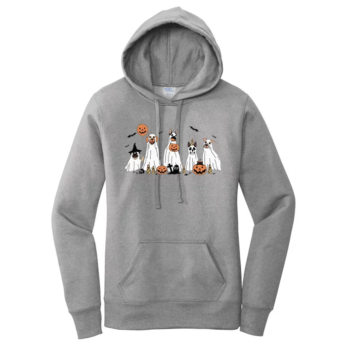 Funny Dog Halloween Trick Or Treat Boo Ghost Pumpkin Dogs Women's Pullover Hoodie