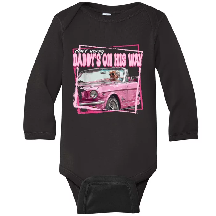 Funny DaddyS Home Trump Pink 2024 Take America Back 2024 Baby Long Sleeve Bodysuit