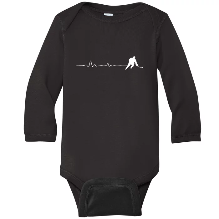 Father's Day Hockey Heartbeat Funny Hocket Lover Gift Baby Long Sleeve Bodysuit