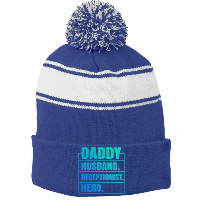 Funny Daddy Husband Receptionist Hero Father's Day Funny Gift Stripe Pom Pom Beanie