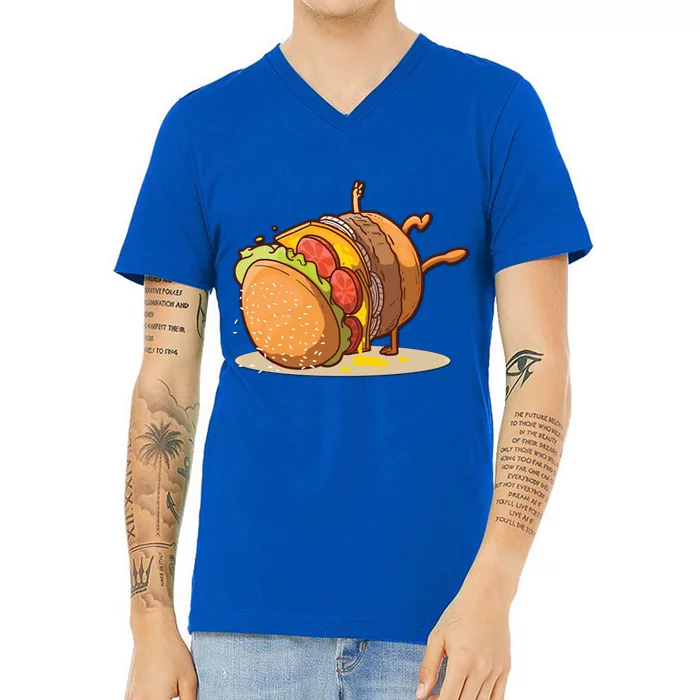 Funny Dancing Hamburger Gift V-Neck T-Shirt