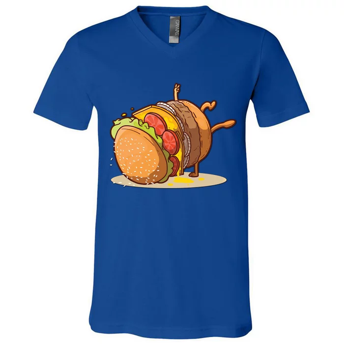 Funny Dancing Hamburger Gift V-Neck T-Shirt