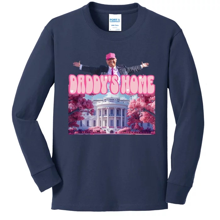 Funny DaddyS Home Trump Pink 2024 Take America Back 2024 Kids Long Sleeve Shirt