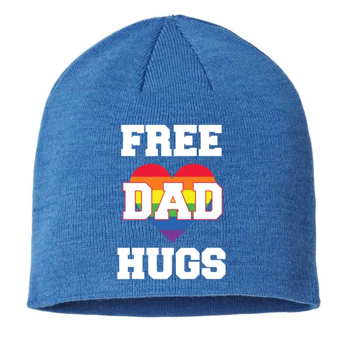 Free Dad Hugs With Rainbow Lgbtq+ Pride Heart Gift 8 1/2in Sustainable Knit Beanie