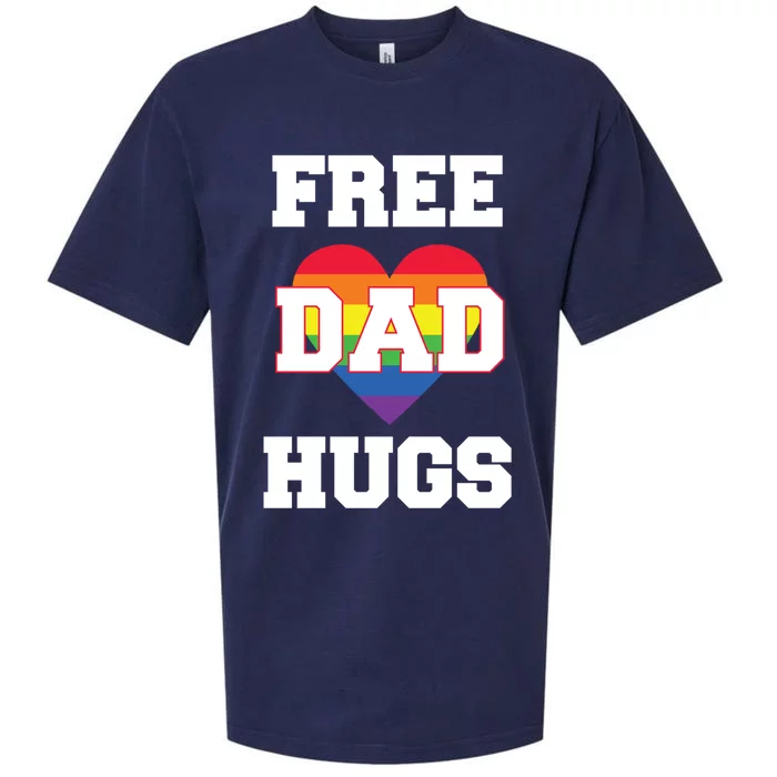 Free Dad Hugs With Rainbow Lgbtq+ Pride Heart Gift Sueded Cloud Jersey T-Shirt