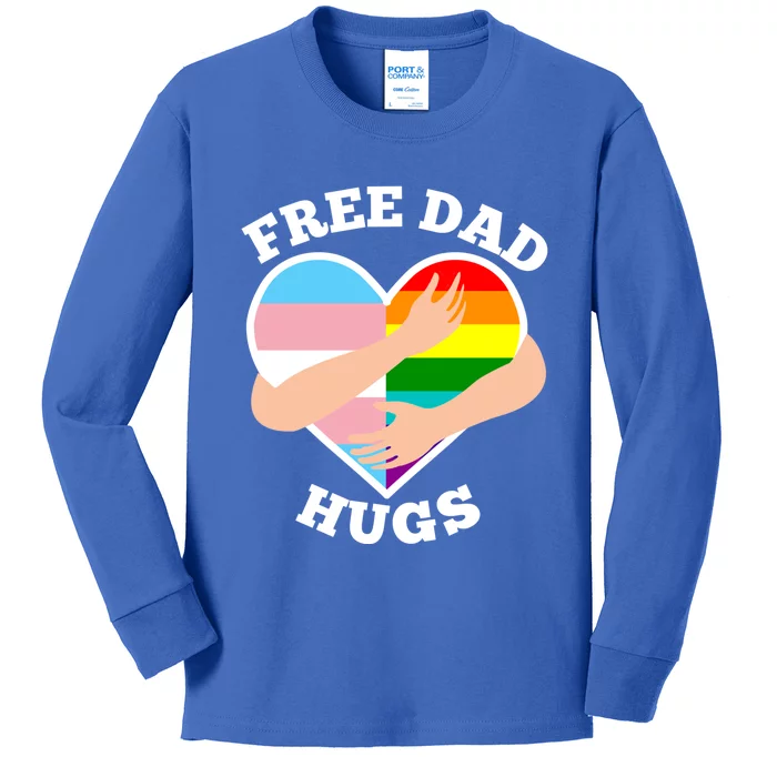 Free Dad Hugs Rainbow And Flag Heart Pride Lgbtq Gift Kids Long Sleeve Shirt