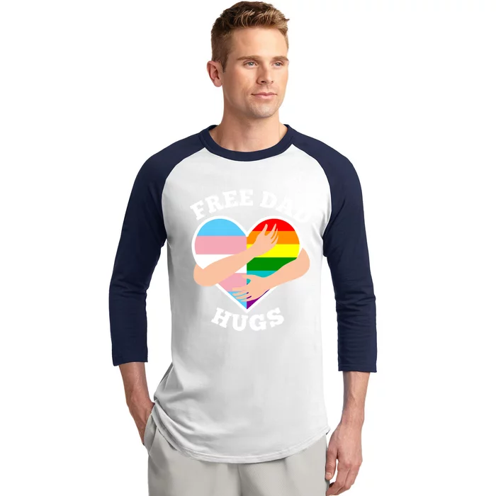 Free Dad Hugs Rainbow And Flag Heart Pride Lgbtq Gift Baseball Sleeve Shirt