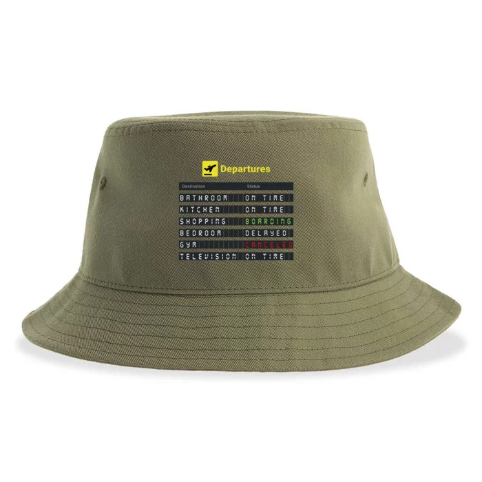 Funny Departures Home Airplane Travel Around The World Gift Sustainable Bucket Hat