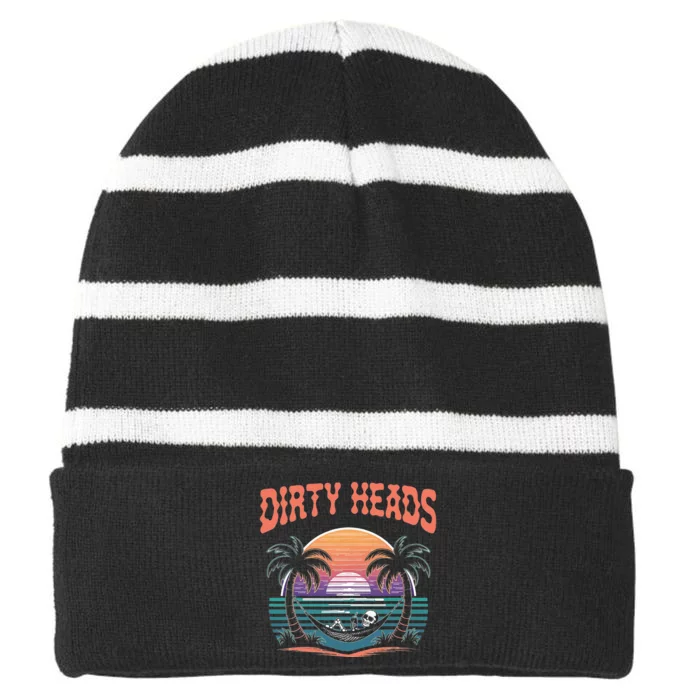 Funny Dirty Heads Retro Beach Striped Beanie with Solid Band