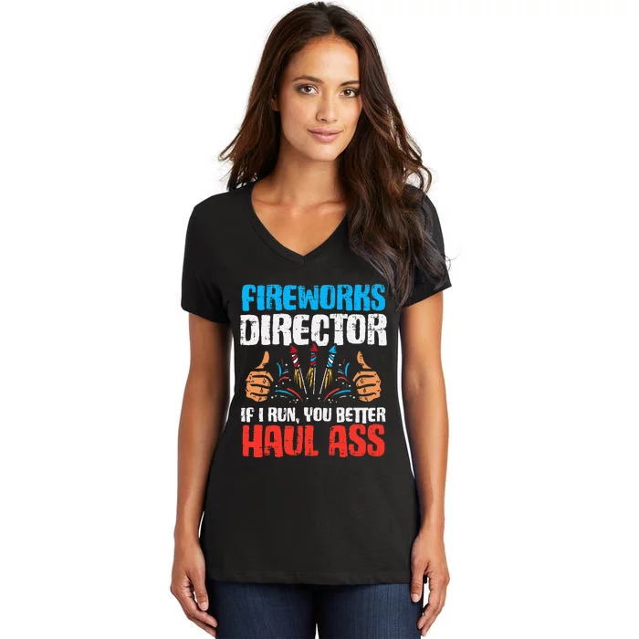 Fireworks Director If I Run Funny 4th Of July Fourth Men Women's V-Neck T-Shirt