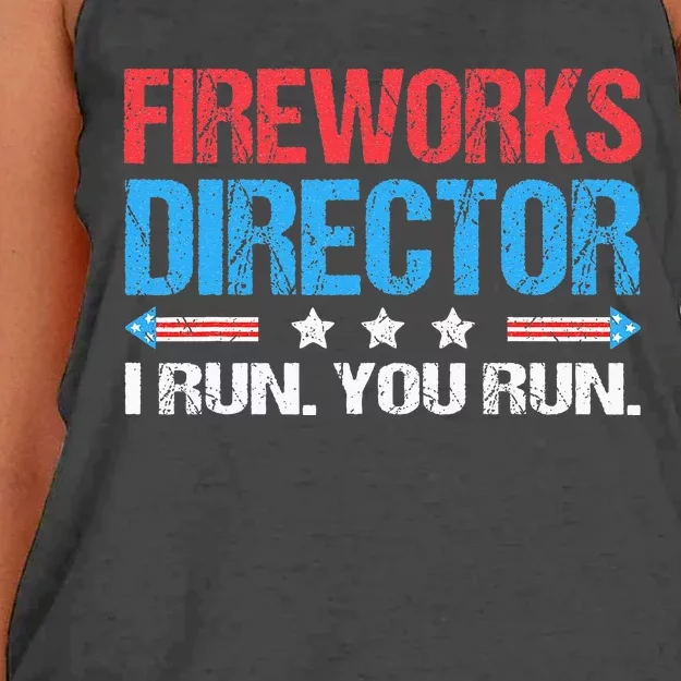 Fireworks Director I Run You Run Funny 4th Of July Women's Knotted Racerback Tank