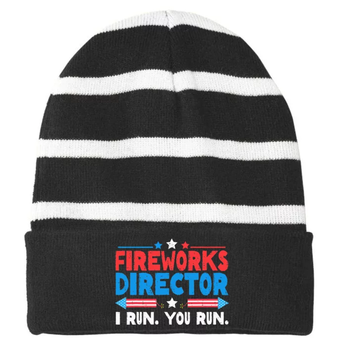 Fireworks Director I Run You Run 4th Of July Independence Striped Beanie with Solid Band