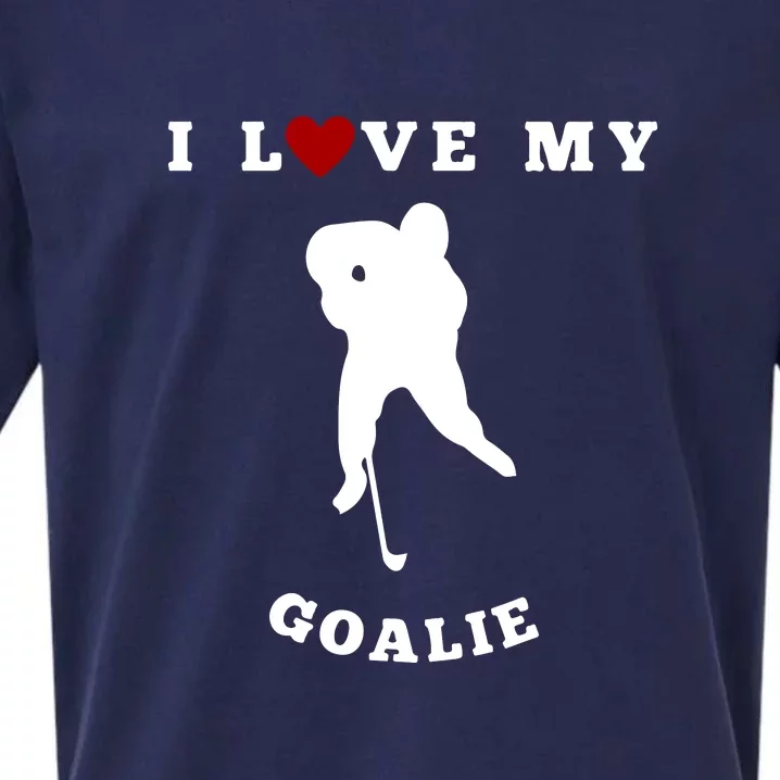 Father's Day I Love My Hockey Player Goalie Gift Sueded Cloud Jersey T-Shirt