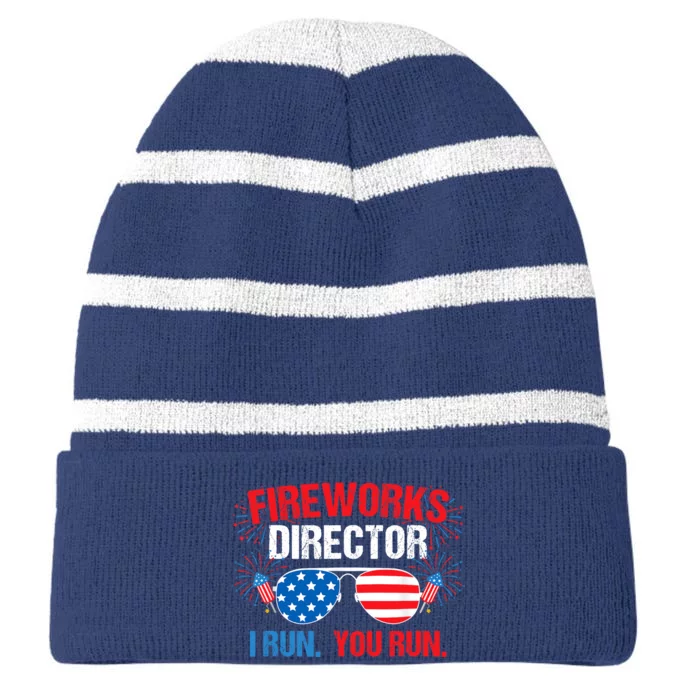 Fireworks Director I run. You run. 4th of July Striped Beanie with Solid Band