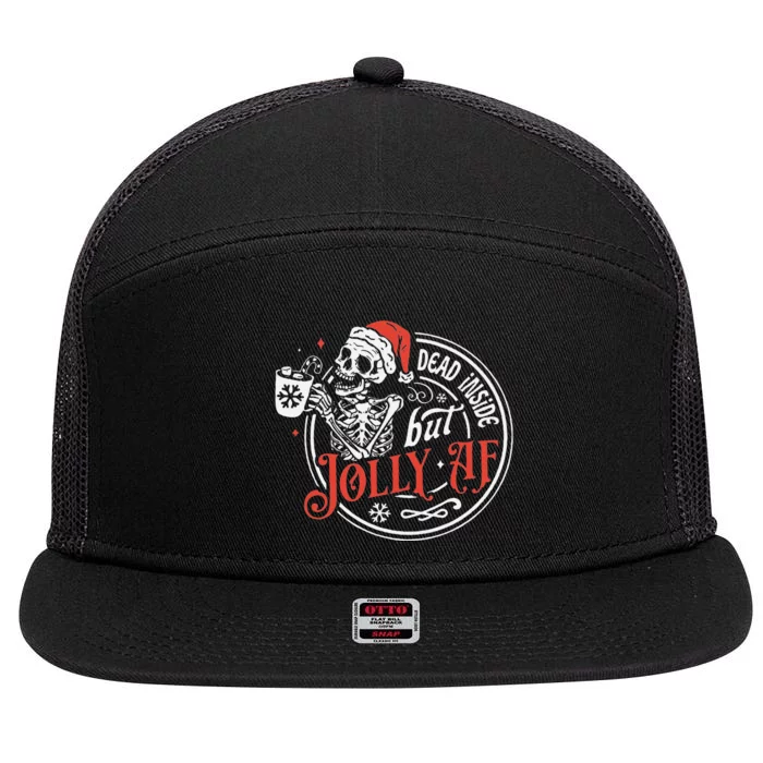 Funny Dead Inside But Jolly Af Dead Inside Jolly Skeleton Christmas 7 Panel Mesh Trucker Snapback Hat